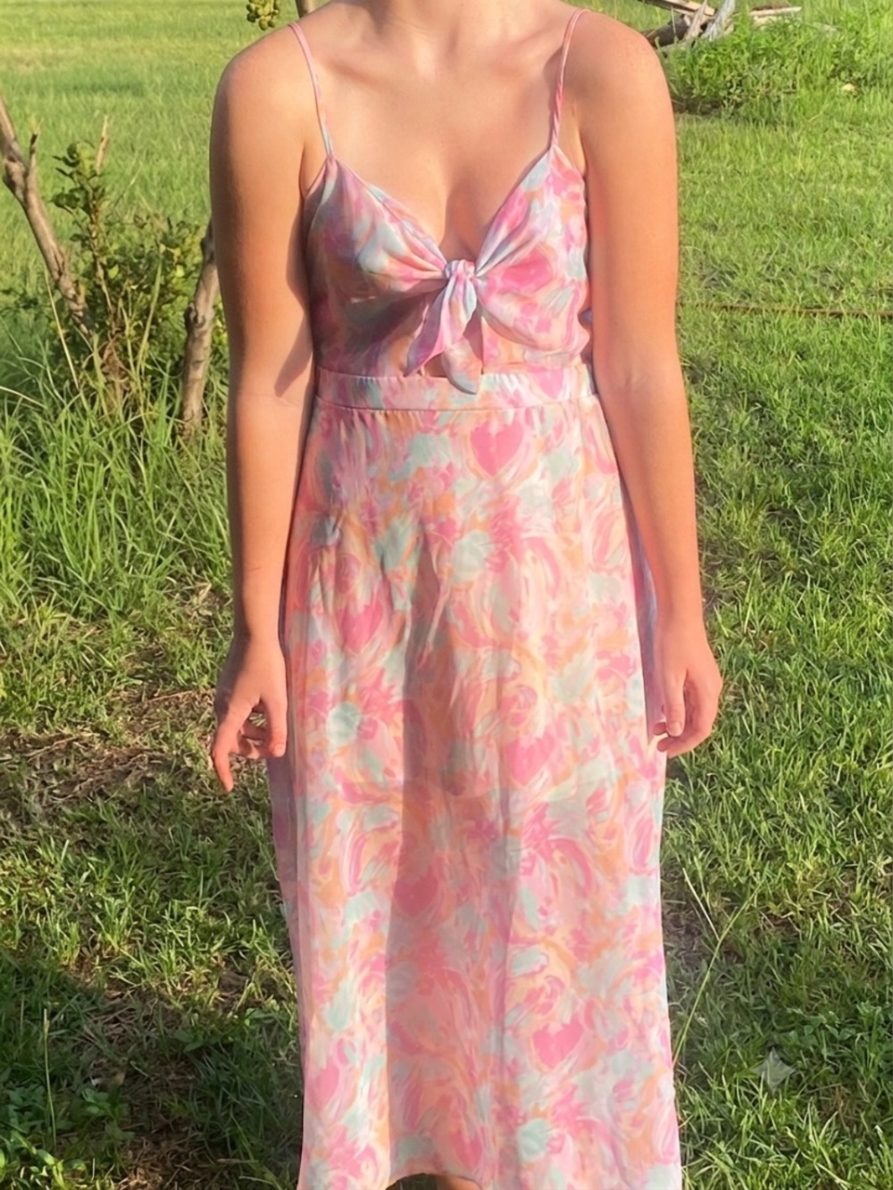 Peach Love California Pastel Swirl Maxi Dress - Pink, Mint & Peach